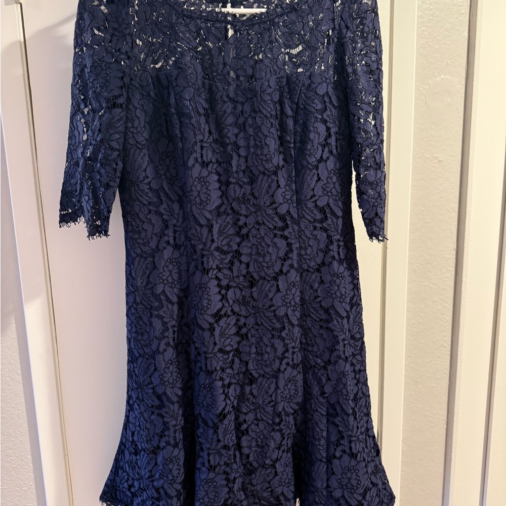 Eliza J Navy Blue Lace Fit-and-Flare Dress